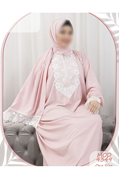 Gerenic فستان عباية وردي اللون مزين بـ دانتيل أبيض، متوفر تحت موديل MOD 4349 ...