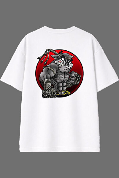 VSRN تي شيرت أبيض كبير الحجم بتصميم فورتر وورت مطبوع من الخلف