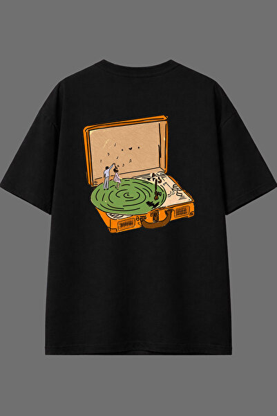 VSRN تي شيرت أسود كبير الحجم بتصميم رقصة الراقصات وطباعة خلفية