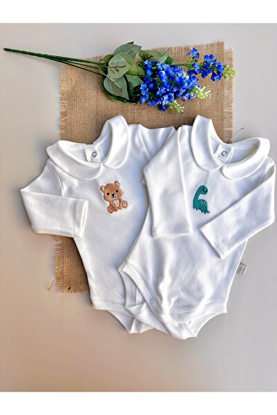Mama Miel Baby 2-Piece Embroidered Snap Fastener Bodysuit Set - Blue Dino & T...