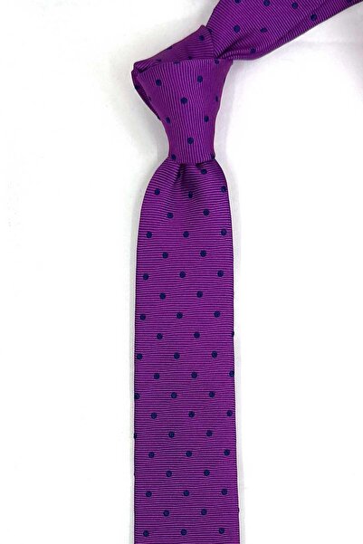 Kravatkolik 4.6 cm Purple Polka Dot Pattern Ultra Slim Silk Tie Ik2339