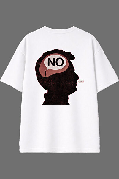 VSRN تي شيرت أبيض كبير الحجم بتصميم Yes No مطبوع من الخلف