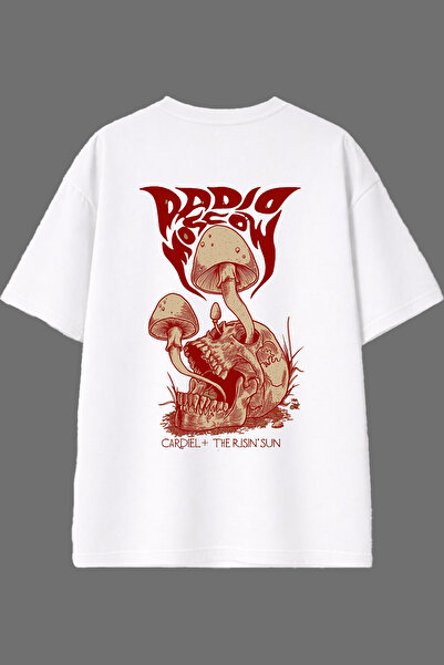 VSRN تي شيرت أبيض كبير الحجم بتصميم هيكل عظمي مطبوع من الخلف