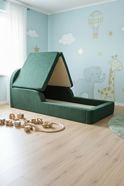 MiniWood Montessori Katlanır Çocuk Yatak Oyun Alanlı Karyola Sünger Yer Yatağ...