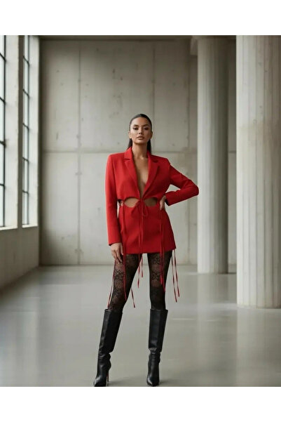 Afitapbutikmoda Pencere İp Detay Özel Tasarım Mini Ceket Elbise