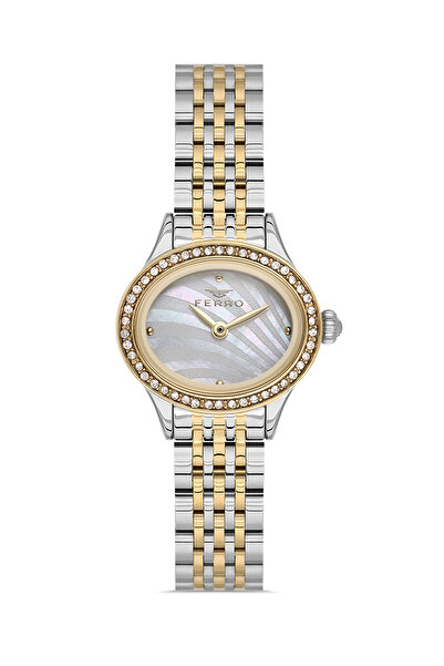 FERRO Silver and Yellow Steel Cord Women's Wristwatch Fl21753Awt-D 3Atm Water...