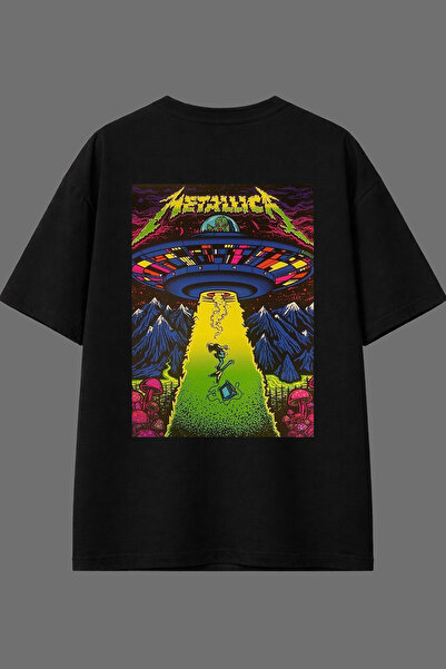 VSRN Tricou negru oversize cu imprimeu pe spate Alien Metalika Design
