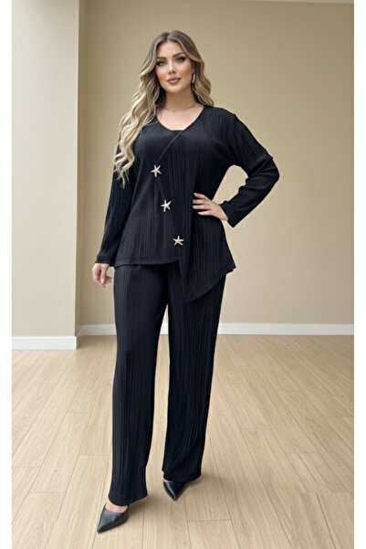 Butik Nilyam Women's Plus Size Pleated Fabric Double Breasted Collar Starfish...