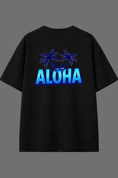 VSRN تي شيرت ألوها ديزاين أسود كبير الحجم مطبوع من الخلف