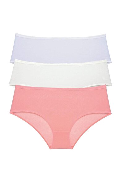 Mestore 3 Pieces Women's High Waist Bato Panties White Cream Powder