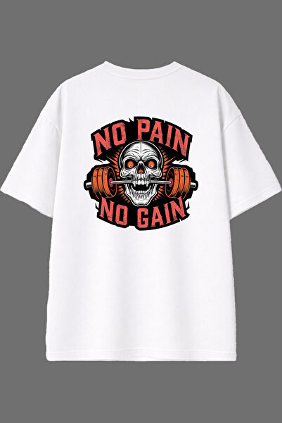 VSRN Tricou oversize alb cu imprimeu pe spate No Pain No 1 Design
