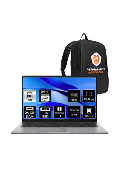 ASUS ExpertBook P1 Intel Core 5 210H 24GB 1TB SSD 15.6" FHD W11P Dizüstü Bilg...