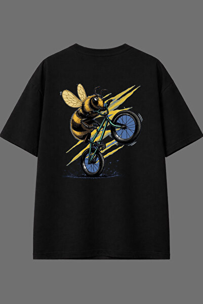 VSRN Μπλουζάκι με σχέδιο Cyclist Bee, με στάμπα στο πίσω μέρος, μαύρο, oversized