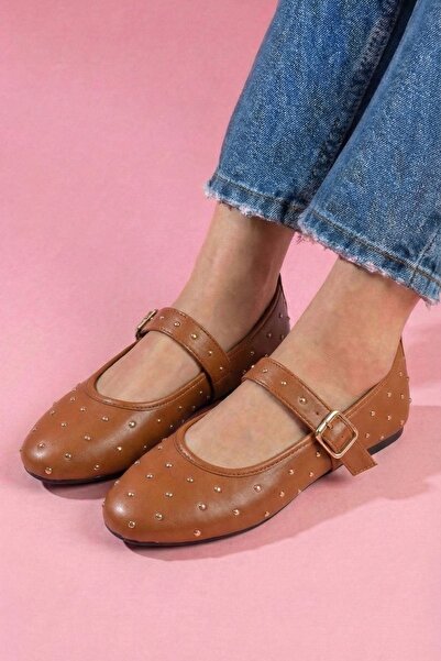 FUGA MODA Kroma Tan Skin Metal Mini Trocley Belted Premium Ballerinas