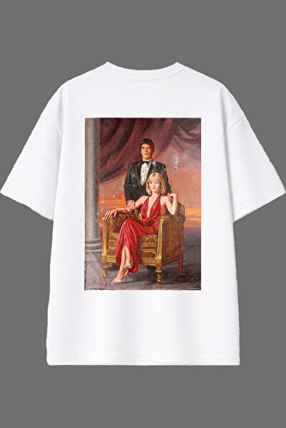 VSRN Tricou supradimensionat alb cu imprimeu pe spate, design Retro Scar Family