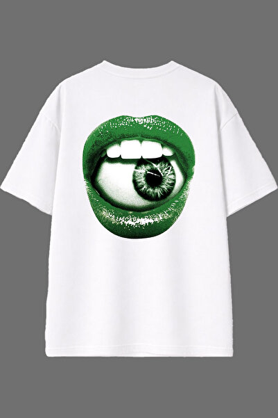 VSRN Eye in the Mouth Design Back Printed White Oversize T-Shirt