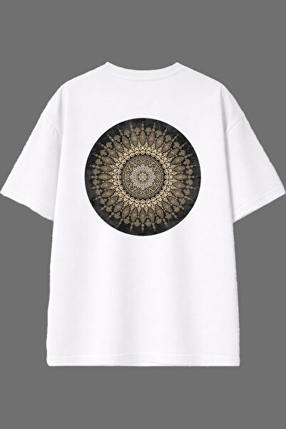 VSRN تي شيرت أبيض كبير الحجم بتصميم سجادة مستديرة مطبوعة من الخلف