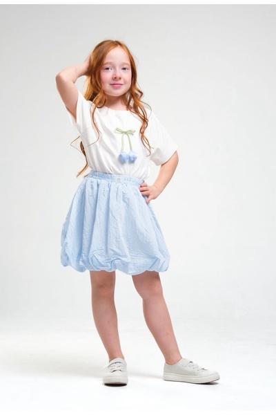 LOCO LOCO Li̇mi̇ Girl's Soft Flexible Balloon Skirt T-Shirt Set