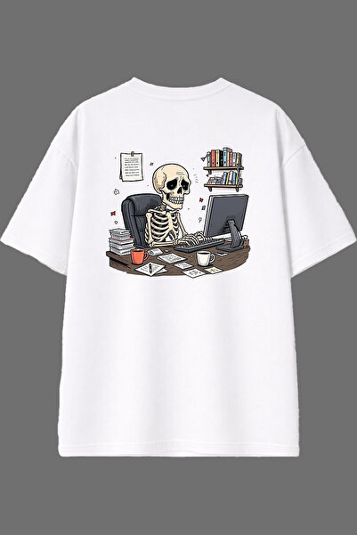 VSRN Extinct Employee Design White Oversize T-Shirt with Back Print