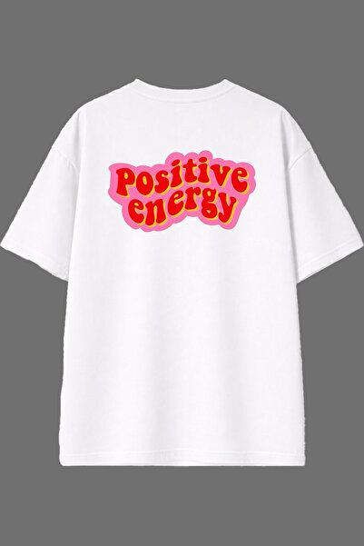 VSRN Positive Energy Design Back Printed White Oversize T-Shirt