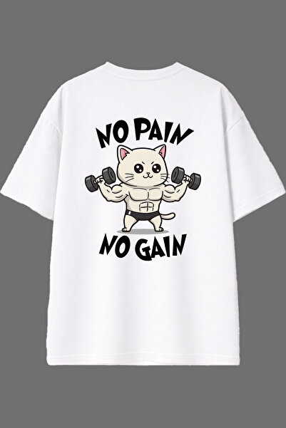 VSRN Tricou oversize alb cu imprimeu pe spate, design No Pain No Gain