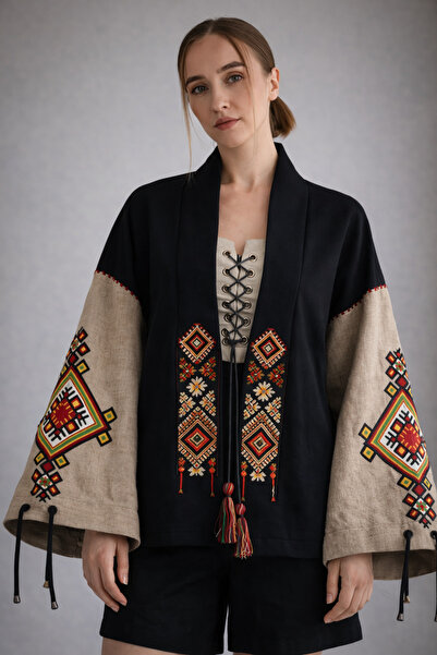 Nulivez Black Kimono Jacket with Embroidery Detail – Special Design Women's J...