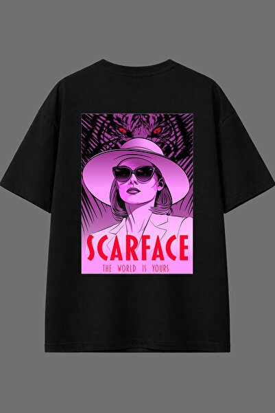 VSRN Tricou oversize negru cu imprimeu pe spate Scar The World Design