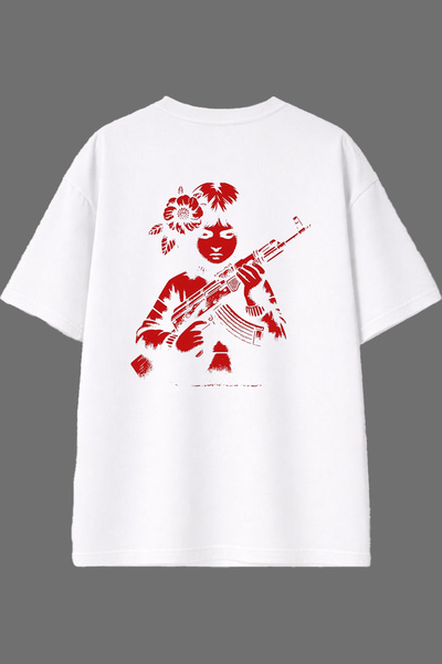 VSRN Μπλουζάκι με σχέδιο  "Gun-toting Girl " με στάμπα στην πλάτη, λευκό, ove...