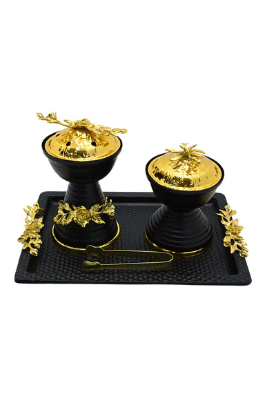 Al Nokhba صينية سوداء مع مجموعة بخور