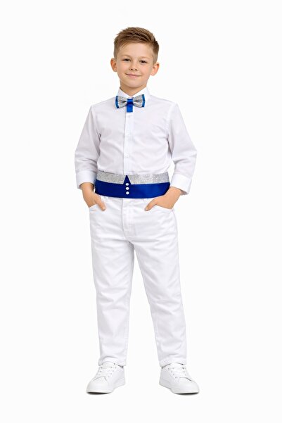 Nacar Erkek Çocuk 23 Nisan 29 Ekim Bel Kuşak Papyon&Gömlek Pantolon Takım