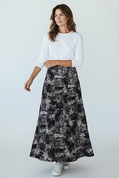 ECE GİYİM Women's Eight-Piece Patterned Fish Skirt with Elastic Waist