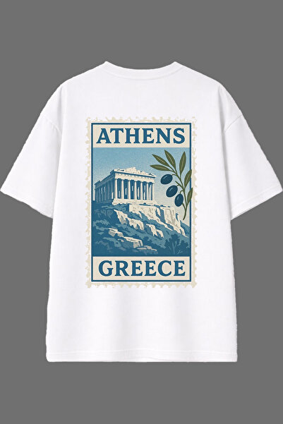 VSRN Athens Greece Design White Oversize T-Shirt with Back Print