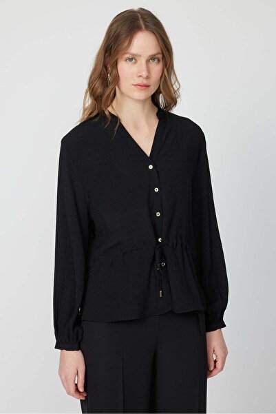 PAULMARK Women's Judge Collar Tie-Waist Blouse