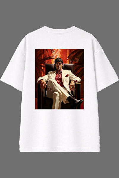 VSRN تي شيرت أبيض كبير الحجم بتصميم مطبوع من الخلف من سكار باترون