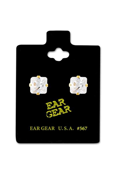 EAR GEAR Earring USA 24K Gold Plated with 7*7mm Cubic Zirconia Stone - 567