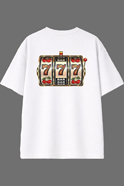 VSRN Tricou supradimensionat alb cu imprimeu pe spate cu design Slot Machine ...