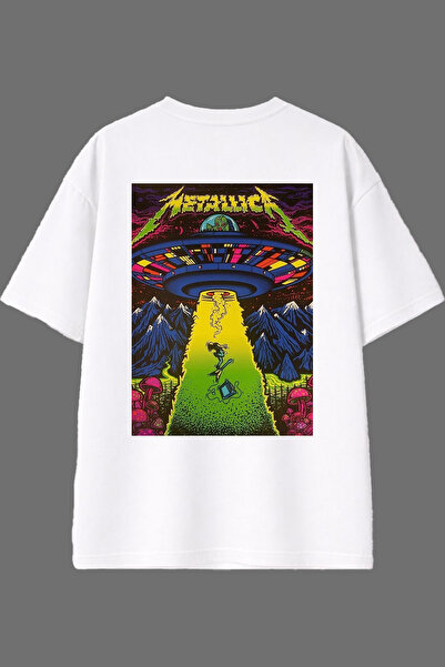 VSRN Tricou oversize alb cu imprimeu pe spate Alien Metalika Design