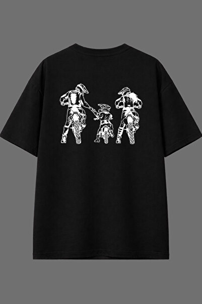 VSRN Μπλουζάκι με σχέδιο Biker Family, με στάμπα στην πλάτη, μαύρο, oversized