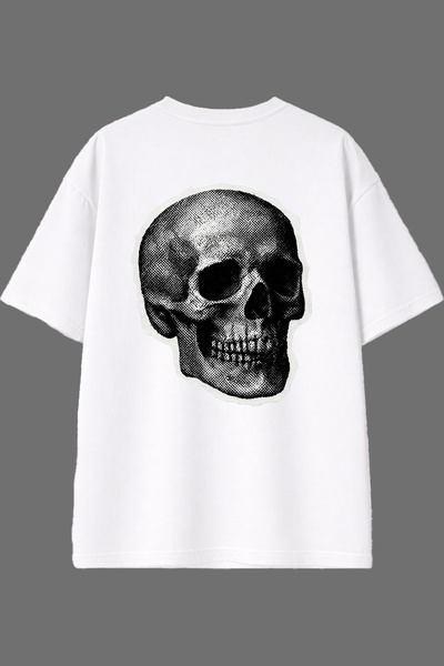 VSRN Retro Skull Design Back Printed White Oversize T-Shirt