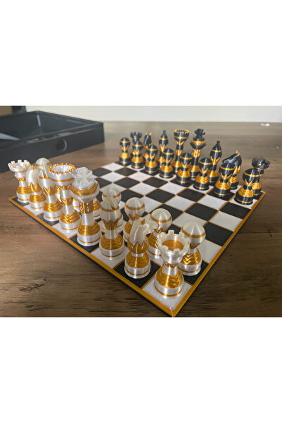 FEK Design Altın Desenli Satranç Seti (Kutulu Tablalı)