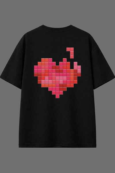 VSRN Μπλουζάκι με σχέδιο Cube Cube Heart και στάμπα στην πλάτη, μαύρο, oversized