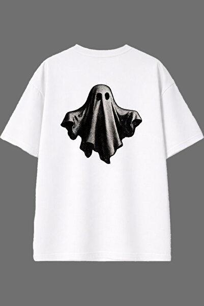 VSRN تي شيرت أبيض كبير الحجم بتصميم ريترو جوست مطبوع من الخلف