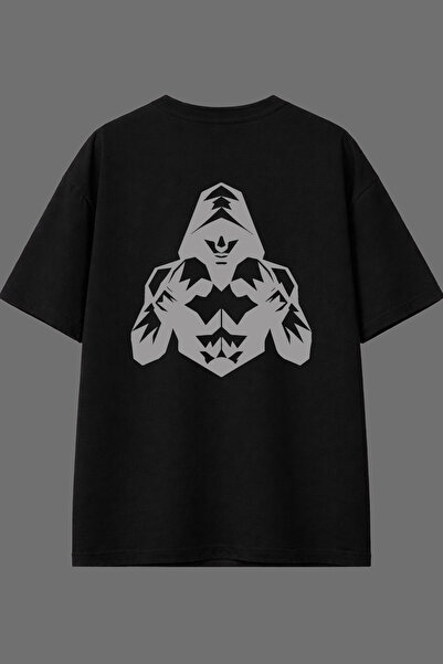 VSRN Tricou oversize negru cu imprimeu pe spate, model Grey Boxer 1
