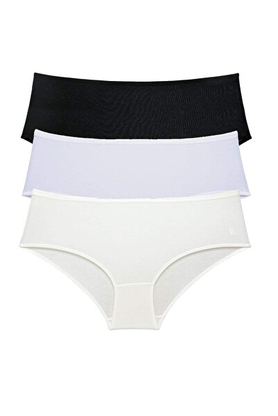 Mestore 3 Pieces Women's High Waist Bato Panties Black White Cream