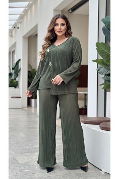 Butik Nilyam Women's Plus Size Pleated Fabric Double Breasted Collar Starfish...