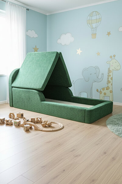 MiniWood Montessori Katlanır Çocuk Yatak Oyun Alanlı Karyola Sünger Yer Yatağ...