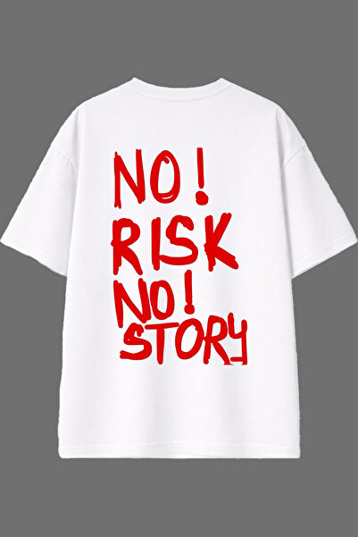 VSRN تي شيرت أبيض كبير الحجم مطبوع من الخلف بتصميم No Risk No Design