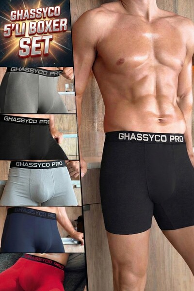 GHASSY CO. Men's Cotton Lycra Boxer 5-Pack with Soft Texture and Flexible Wai...