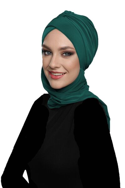 elysianfidan Kardelen Scarf Lined Green Ready-Made Hijab Hijab Pool and Outdo...