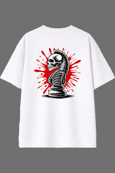 VSRN Tricou oversize alb cu imprimeu pe spate cu design Skeleton Chess